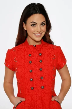Red Jacquard Battalion Swing Dress Outlet