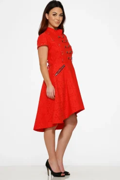 Red Jacquard Battalion Swing Dress Outlet