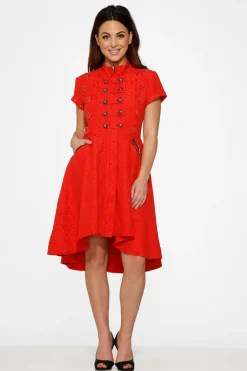 Red Jacquard Battalion Swing Dress Outlet