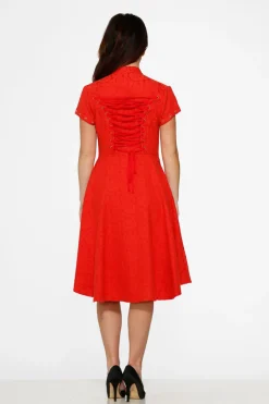 Red Jacquard Battalion Swing Dress Outlet