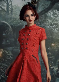 Red Jacquard Battalion Swing Dress Outlet
