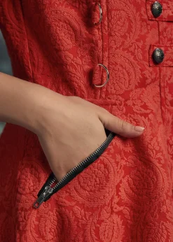 Red Jacquard Battalion Swing Dress Outlet