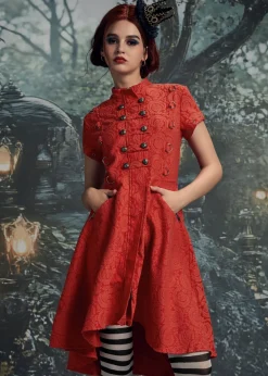 Red Jacquard Battalion Swing Dress Outlet