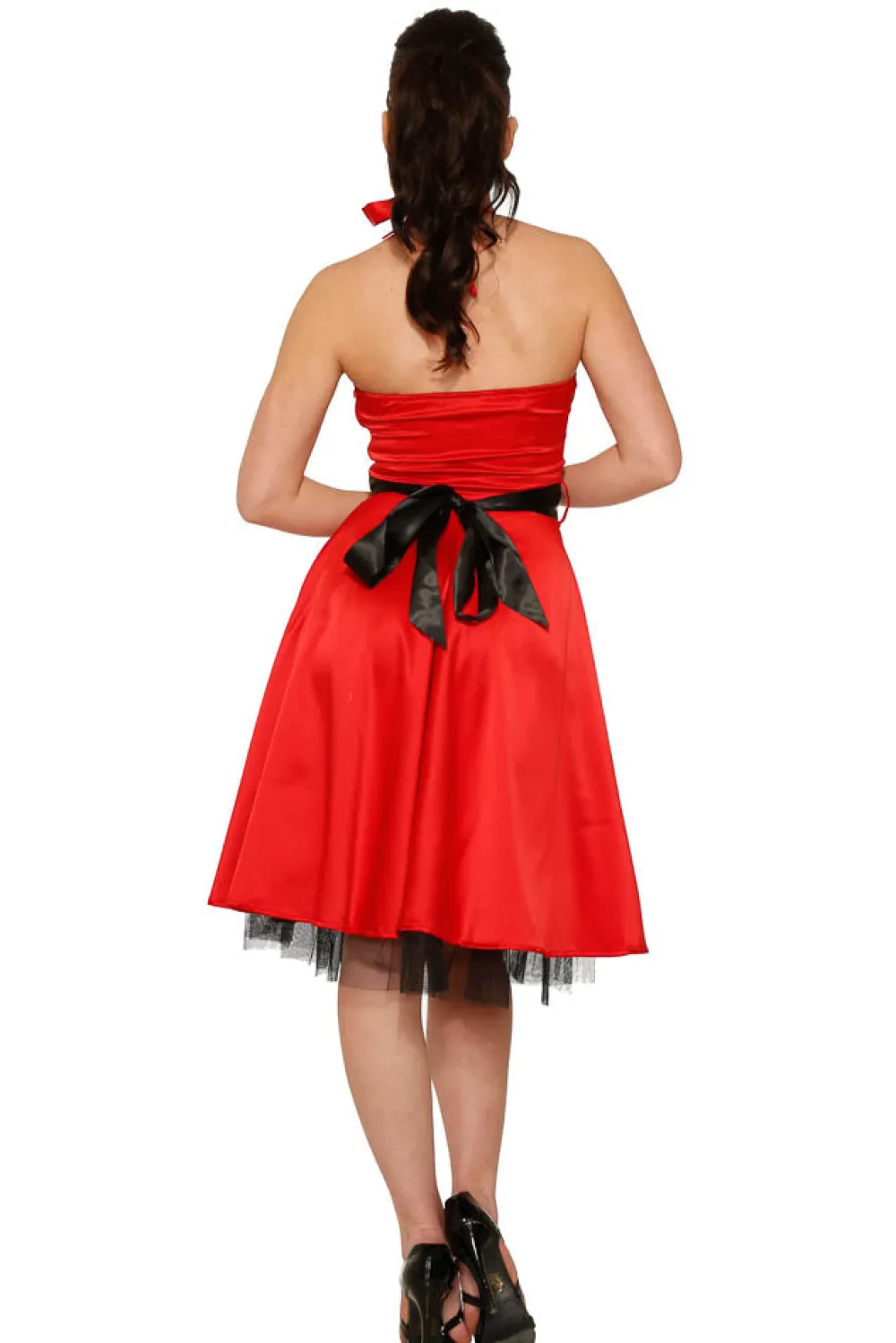 Red Satin Halter Swing Dress Outlet