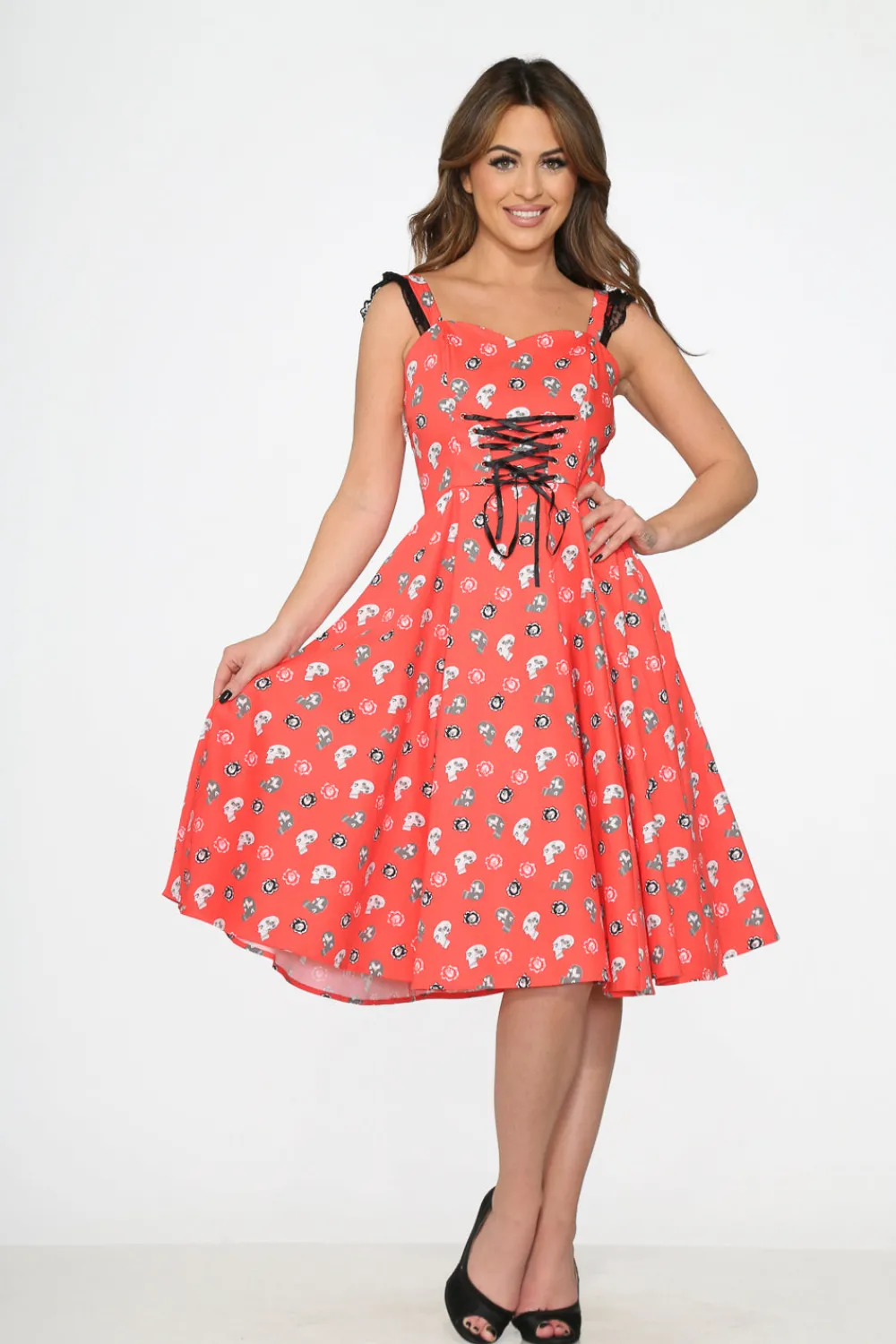 Red Skulls Swing Dress