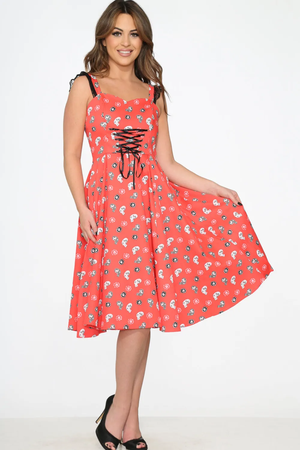 Red Skulls Swing Dress