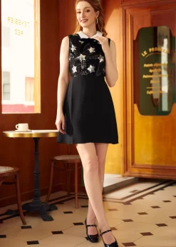 ModCloth Reigning Starlet A-Line Dress Black Stars Hot