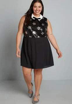 ModCloth Reigning Starlet A-Line Dress Black Stars Hot