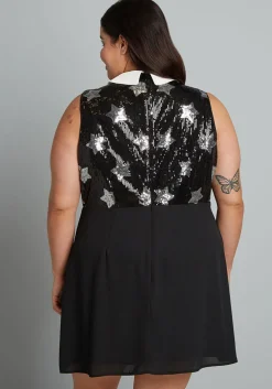 ModCloth Reigning Starlet A-Line Dress Black Stars Hot
