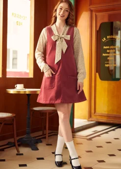 Retro Radiance V-Neck Corduroy Dress Dusty Rose Outlet