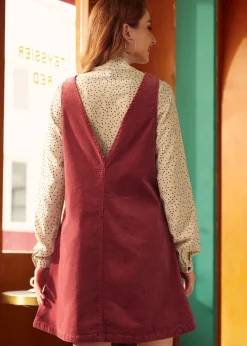 Retro Radiance V-Neck Corduroy Dress Dusty Rose Outlet