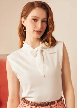 Retro Rendezvous Tie-Neck Top Cream Dream