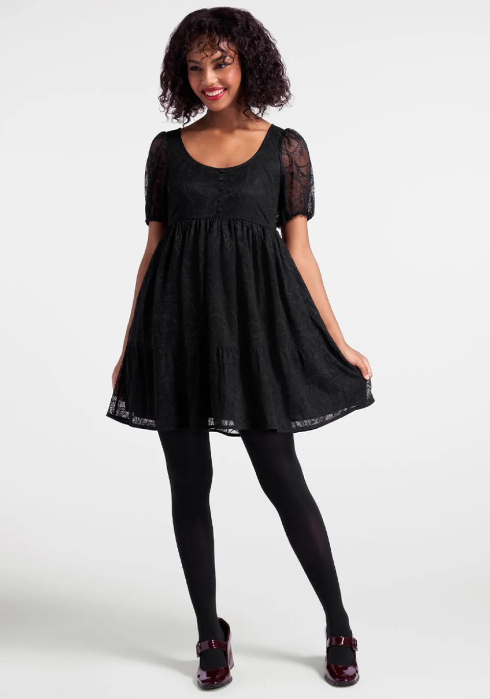 ModCloth Right Lace, Right Time Babydoll Dress Black Lace New