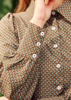 Romantic Era Button Front Midi Dress Walnut Clearance