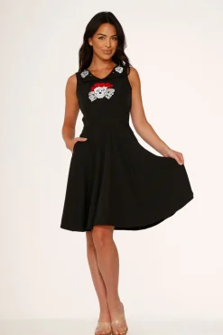 Rose Skulls Embroider Swing Dress New