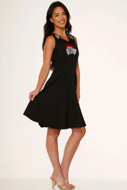 Rose Skulls Embroider Swing Dress New