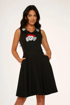 Rose Skulls Embroider Swing Dress New