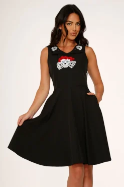 Rose Skulls Embroider Swing Dress New