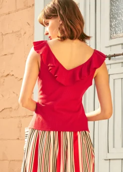 Ruffle Me This V-Neck Tank Red Online