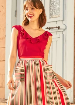 Ruffle Me This V-Neck Tank Red Online