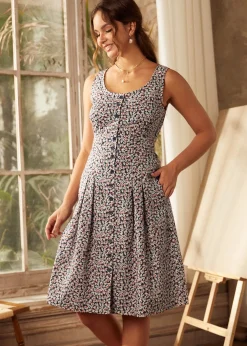 BTC Seeking Out Sunshine Fit And Flare Dress Navy Floral Discount