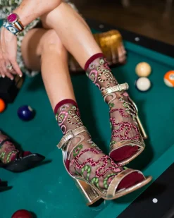 Serpentine Floral Black Sheer Crew Sock