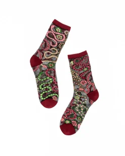 Serpentine Floral Black Sheer Crew Sock