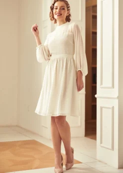 Hangzhou HS Fashion Corporation Ltd. Sheerly Blessed In Bliss Fit and Flare Dress Ivory Polka Dots Best
