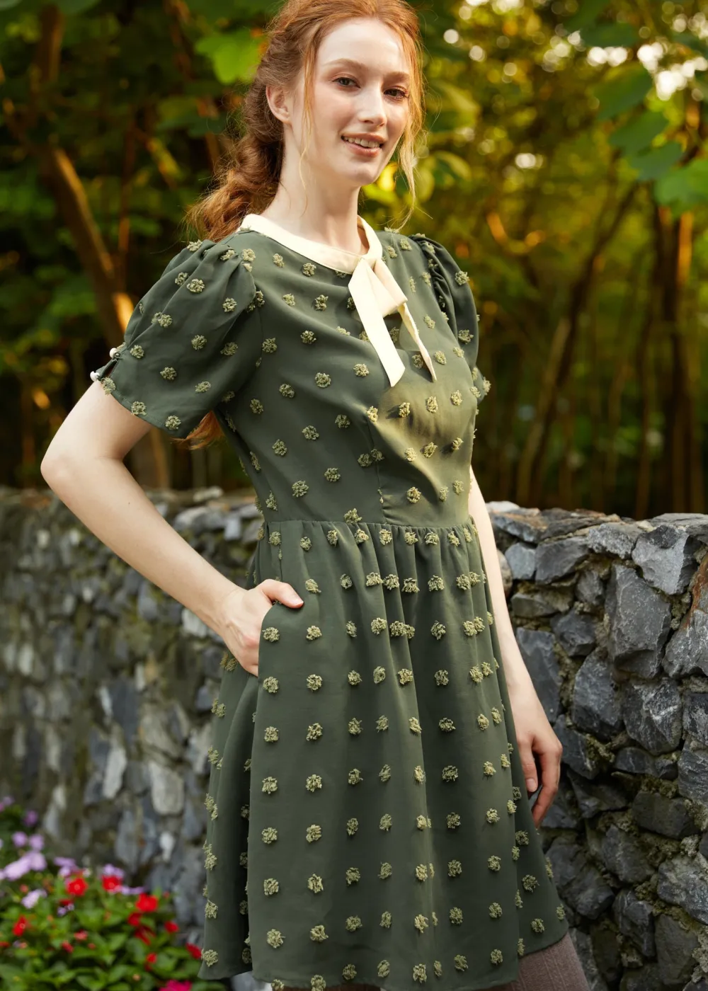 Sitting Pretty Collar Dress Olive Orchard Hot