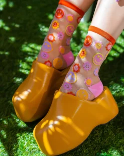 Smiley Face Daisy Sheer Crew Sock Sale