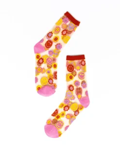 Smiley Face Daisy Sheer Crew Sock Sale