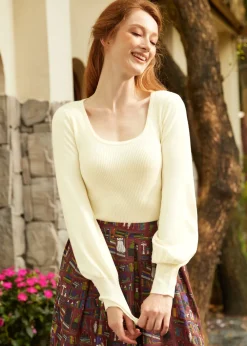 Sock Hop Sensation Long Sleeve Scoopneck top Moonlit Pearl