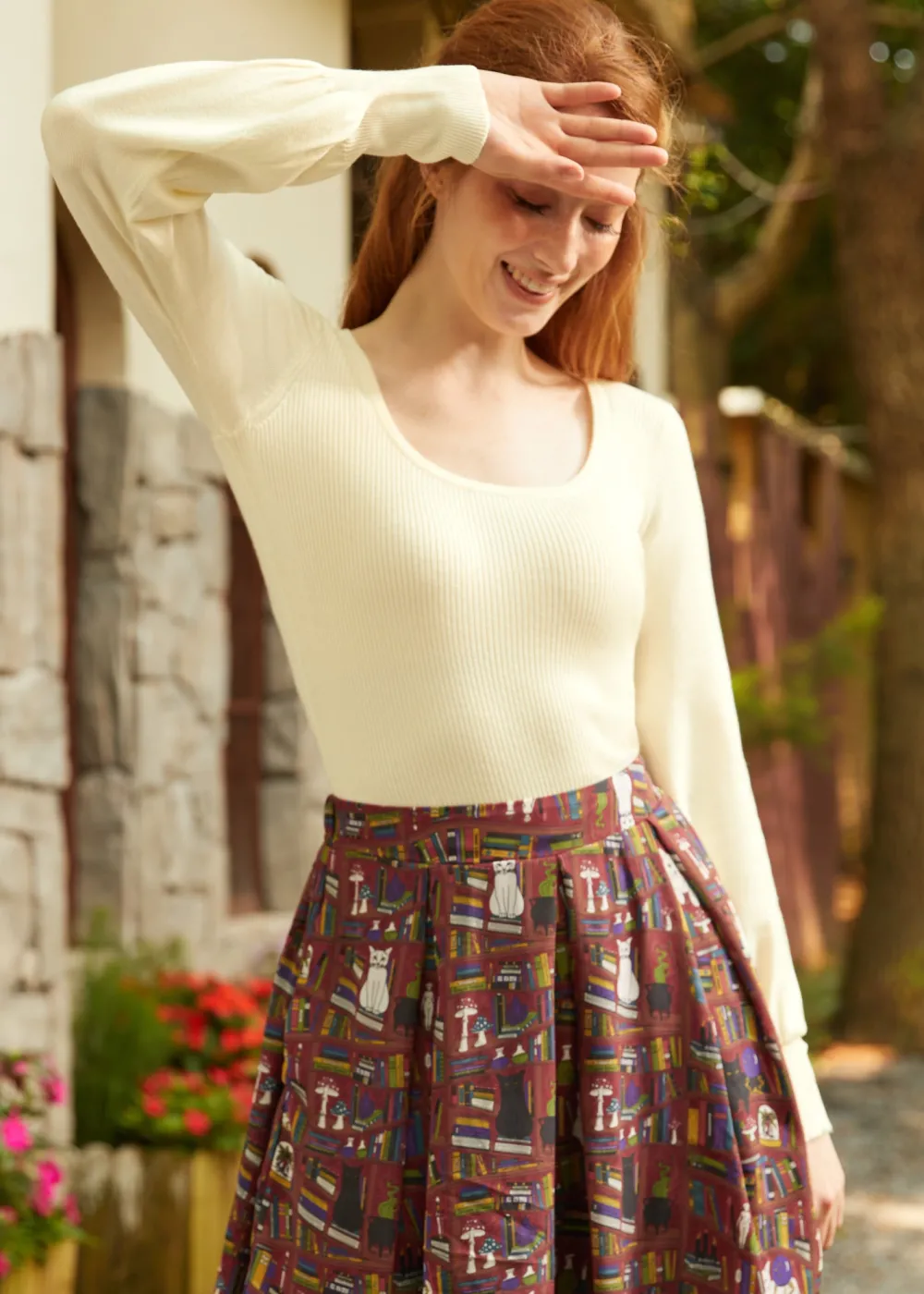 Sock Hop Sensation Long Sleeve Scoopneck top Moonlit Pearl