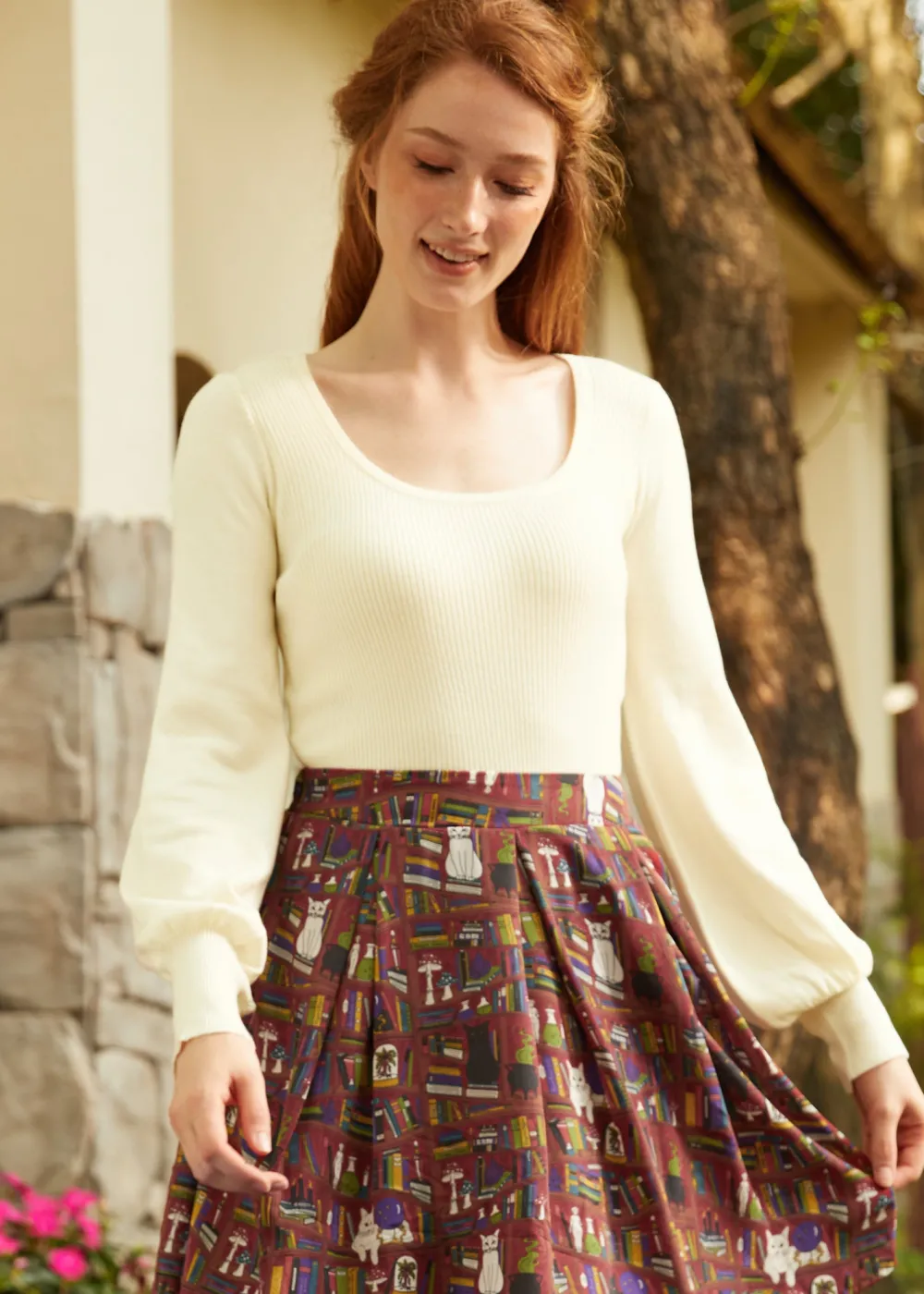 Sock Hop Sensation Long Sleeve Scoopneck top Moonlit Pearl