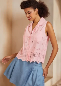 Spotlight Spark Embroidered Sleeveless Shirt Rosewater Best