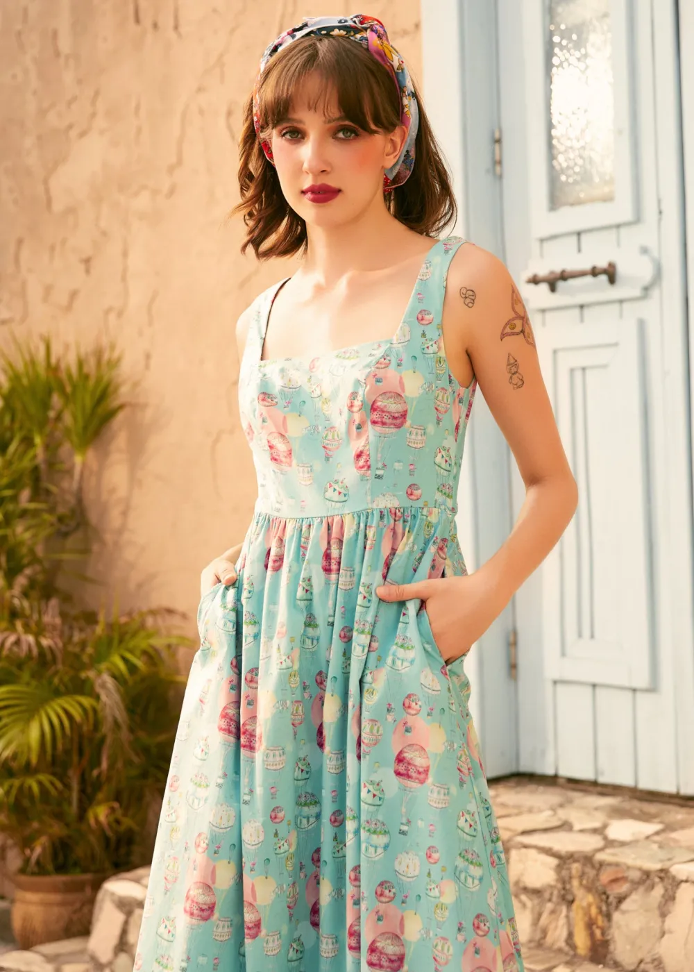 Squarely Charming Midi Dress Sage Skies Best