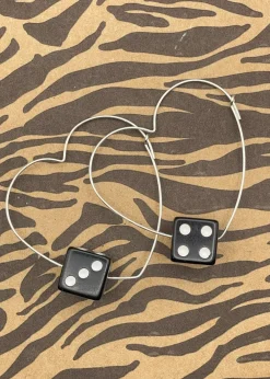 Sterling Silver Dice Heart Hoop Earrings Black Discount