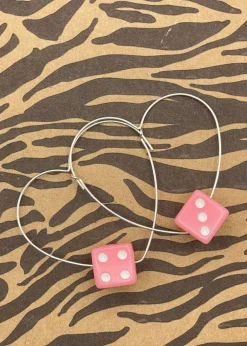 Sterling Silver Dice Heart Hoop Earrings Pink