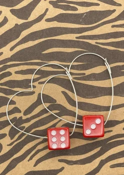 Sterling Silver Dice Heart Hoop Earrings Red Discount
