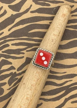 Sterling Silver Dice Ring Red 3 New