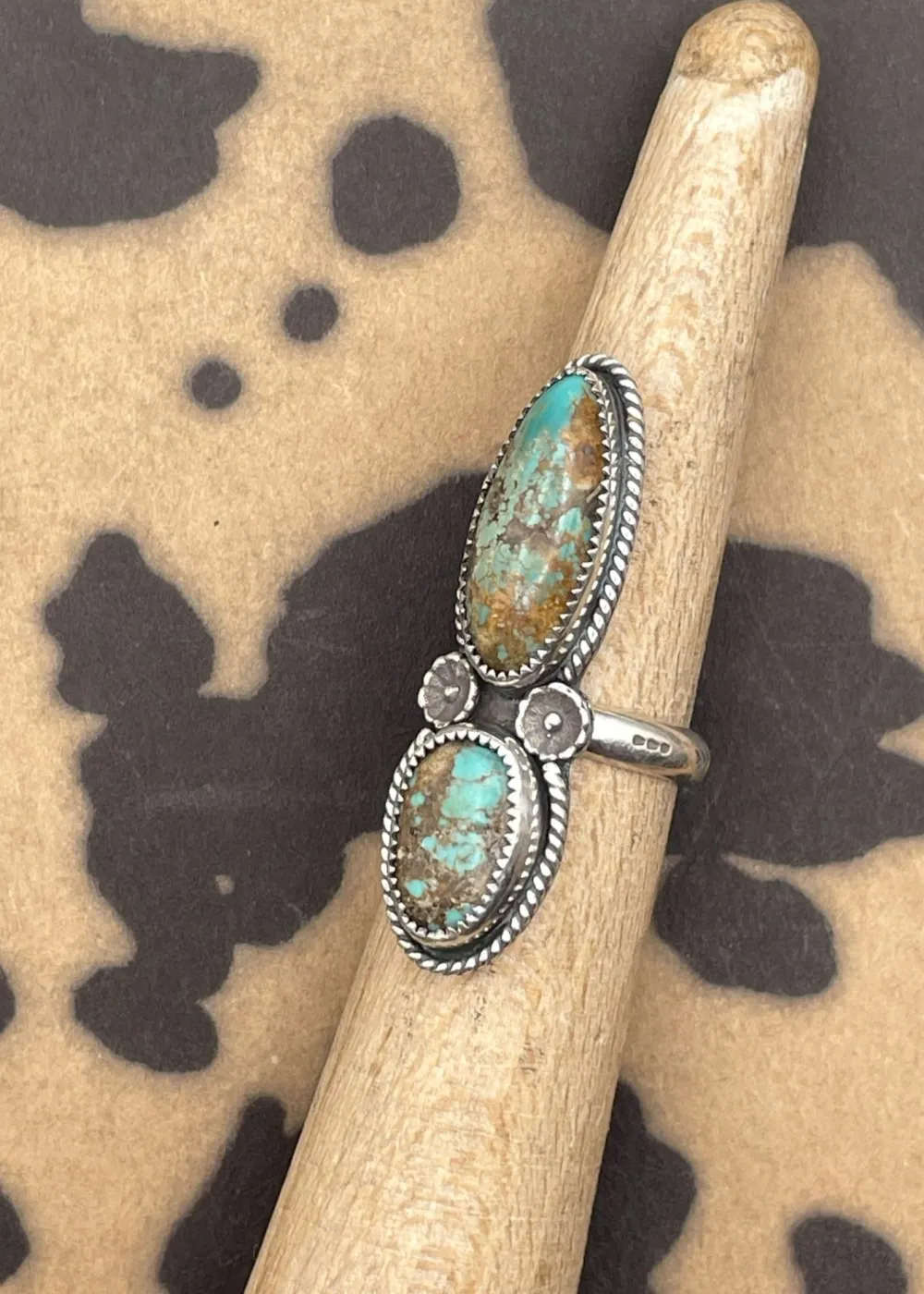 Sterling Silver Double Stone Ring Turquoise Hot