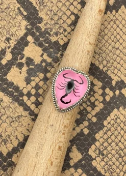 Sterling Silver Scorpion Heart Ring Pink Online