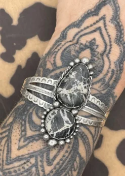 Sterling Silver White Buffalo Turquoise Cuff Bracelet Black Clearance