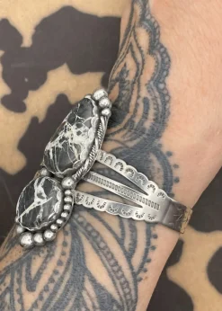 Sterling Silver White Buffalo Turquoise Cuff Bracelet Black Clearance