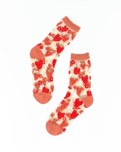 Strawberry Daisy Ruffle Sheer Crew Sock