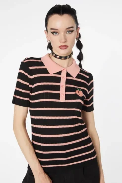 Stripey Peach Collar Knit Online