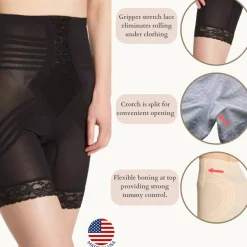 Style 6209 | Breathable High Waist Thigh Slimmer | No Roll Power Mesh Hourglass Shaper | Firm to Extra Firm Support Discount