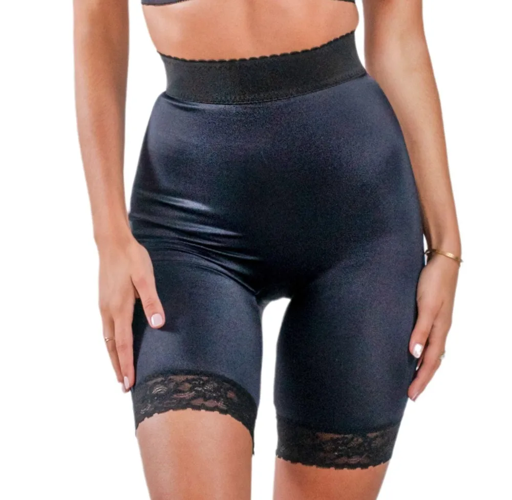 Style 518 | High Waist Light Shaping Bike Short | Satin 4-Way Stretch with Built-In Panty Outlet