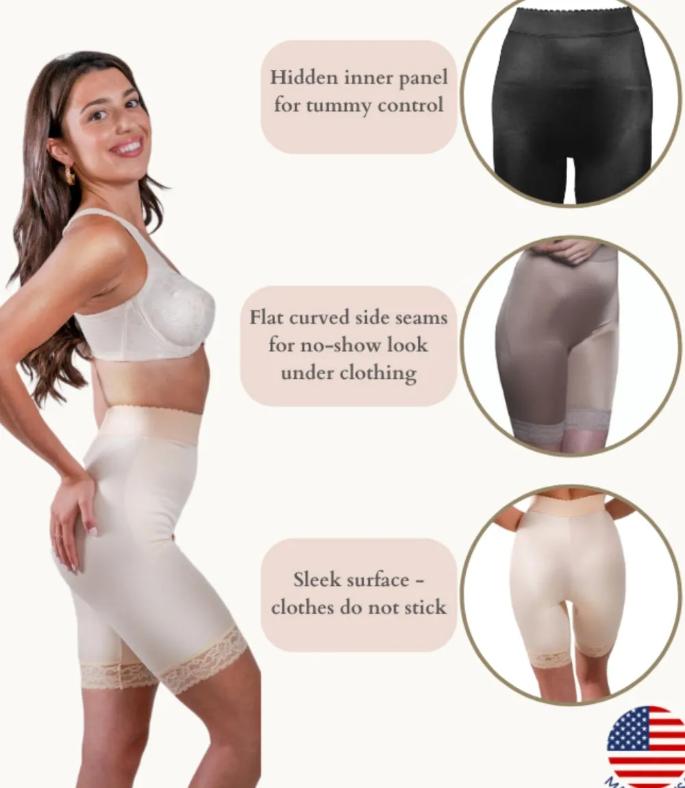 Style 518 | High Waist Light Shaping Bike Short | Satin 4-Way Stretch with Built-In Panty Outlet