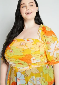 Hangzhou HS Fashion Corporation Ltd. Summer Escape Upstate Peplum Top Yellow Honolulu Floral Clearance